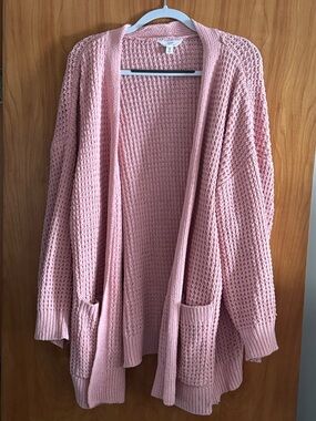 Time and Tru Dusty Pink Open-Front Knit Cardigan